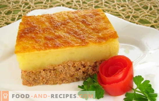 Mashed casserole is a delicate dish for the whole family. Proven and new recipes for mashed potatoes with minced meat, liver, fish and mushrooms