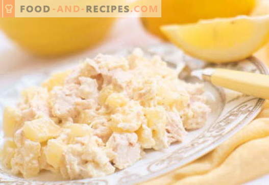 Chicken salad with pineapple and cheese - the best recipes. How to properly and tasty cook a chicken salad with pineapple and cheese.