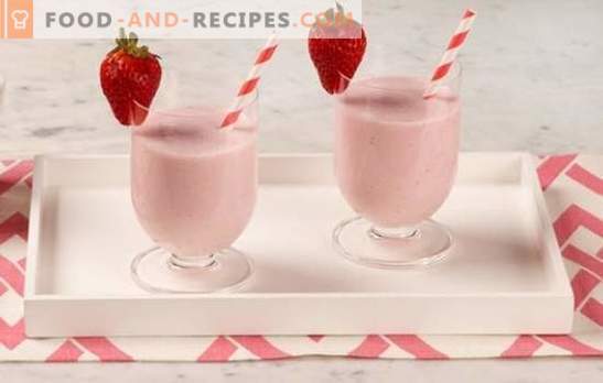 Strawberry smoothies - what a delicious drink! How to make strawberry smoothies with cream, mint, banana, honey, ice cream?