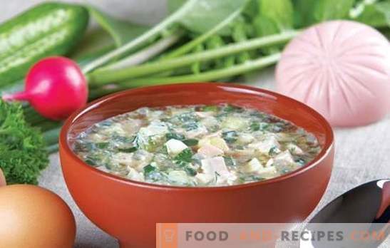 Okroshka classic with sausage on kvass: with sour cream, kefir, juice. Simple recipes of classic okroshka with sausage on kvass