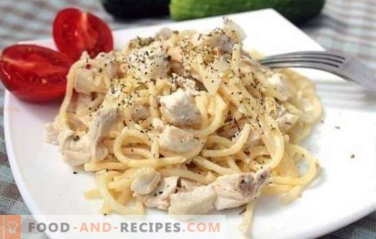 Chicken pasta in a creamy sauce is ideal for lunch or dinner. A selection of the best recipes for pasta with chicken in cream sauce