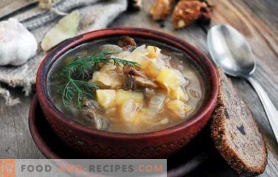 Lenten soup with mushrooms - ancient recipes in modern Russian cuisine. Simple, nourishing and lean soup with mushrooms, sorrel, nettle