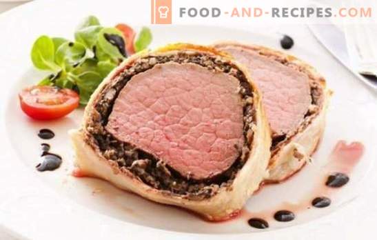 Pork in dough - fragrant meat to garnish or snack. Recipes of pork in the dough in the oven and in the pan: with mushrooms, apricots, cranberries