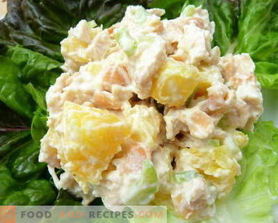 Hühner-, Ananas- und Pilzsalate sind die besten Rezepte. Wie man richtig und lecker einen Salat mit Hühnchen, Ananas und Champignons zubereitet