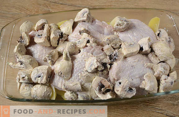 Chicken baked with potatoes: a step-by-step photo recipe. We bake a chicken with potatoes, pepper and mushrooms - a minimum of effort, a delicious result!