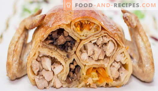 Chicken stuffed with pancakes - the best recipes. How to properly and tasty cook stuffed chicken pancakes.