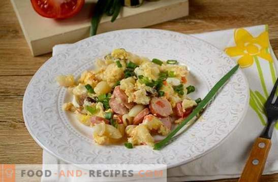 Pasta with egg, sausage and mushrooms: a quick solution to the problem of breakfast or dinner. Photo recipe: cooking pasta with mushrooms and sausages step by step