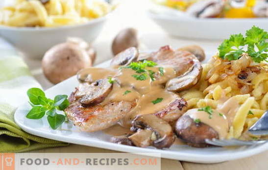 Meat in sour cream - a variety of savory dishes and recipes. Meat recipes in sour cream sauce: stuffed, steaks, goulash