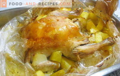 A chicken in a sleeve with potatoes in the oven is super-easy! Recipes chicken in the sleeve with potatoes in the oven whole and slices