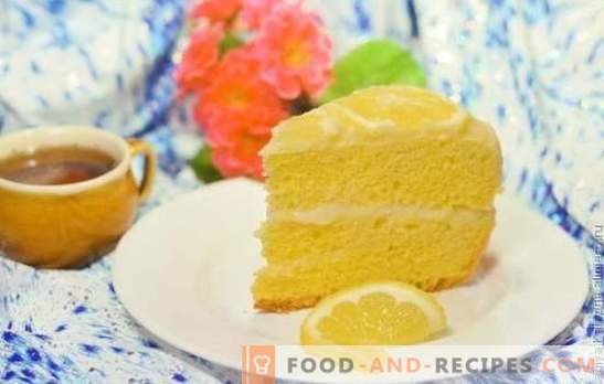 Lemon cake: biscuit, puff, souffle, sand, jelly, meringue, ice cream cake. Copyright recipes lemon cakes and glaze