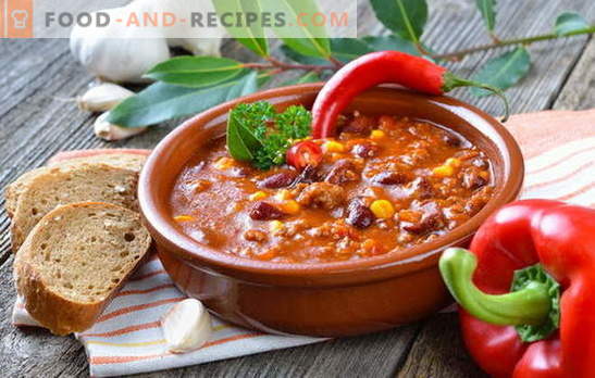 Mexican soup - the dinner will be original! Recipes of different Mexican soups: with corn, beans, minced meat, chicken, rice