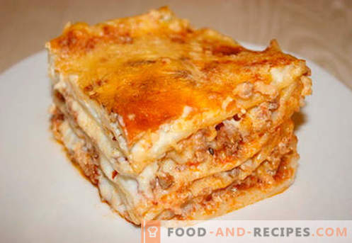 Lasagna with minced meat - the right recipes. How to quickly and tasty cook lasagna with minced meat.