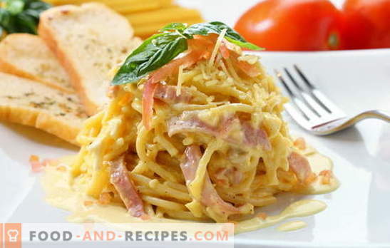 Spaghetti carbonara - they smell like Italy! Spaghetti carbonara recipes with bacon, mushrooms, ham, chicken, shrimp