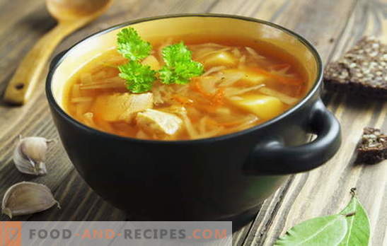 Recipes for soups from fresh cabbage, cabbage soup, borscht. Fish and meat, 