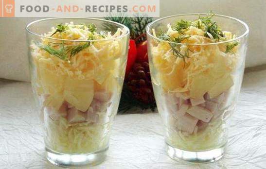 Salad cocktail with ham - beauty! Recipes for cocktail salads with ham and vegetables, cheese, corn, pineapple, chicken