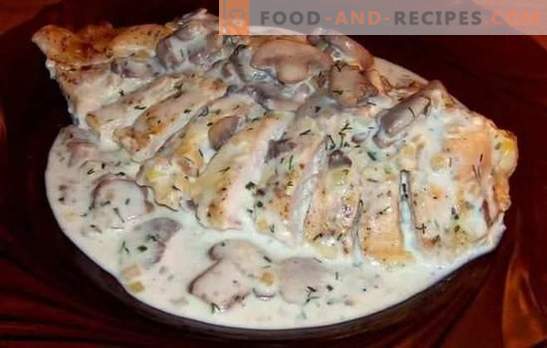 Chicken in cream sauce in a pan - you and I will love it! Chicken recipes in cream sauce in a pan with garlic, mushrooms, cheese