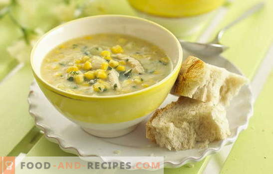 Corn soup is a favorite ingredient in an unusual design. Interesting soups with canned corn
