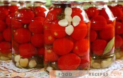 Tomatoes with garlic for the winter: a beautiful and savory snack. Different recipes for harvesting green and red tomatoes with garlic for the winter