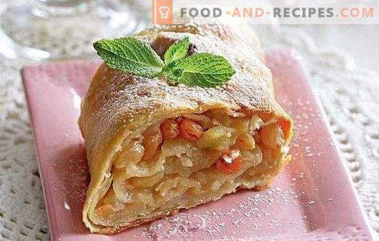 Apple Strudel: A step-by-step recipe for a popular dessert. Cooking strudel with apples, dried fruits, berries and nuts with step-by-step recipes