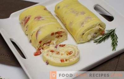 Omelet roll with filling - no surprise is simple and beautiful! Recipes quick delicious, fragrant rolls of omelet with fillings