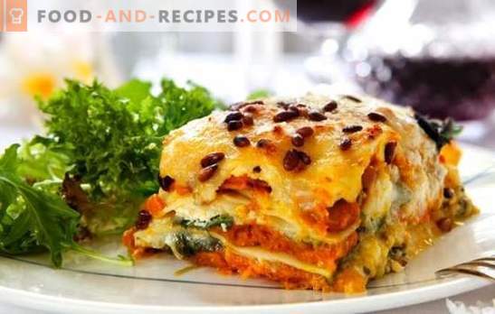 Lasagna with cheese is another piece, senora! Recipes different lasagna with cheese and ham, mushrooms, tomatoes, chicken