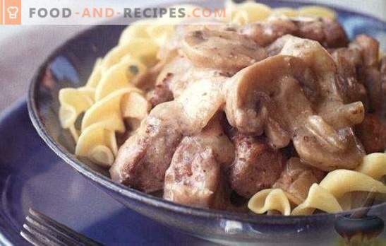 Beef in sour cream - the most tender meat in gravy. TOP 6 best recipes for beef in sour cream: beef stroganoff, chops, steaks