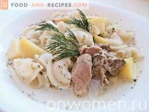 Soup with pasta, potatoes and meat