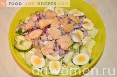 Salad with cod liver and quail eggs