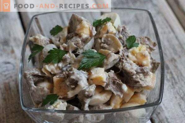 Salad with meat and pickled mushrooms