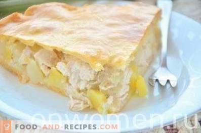 Pie with potatoes and chicken in the oven