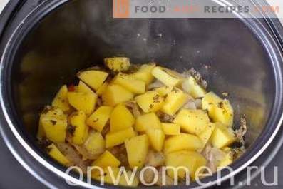 Beef stewed with potatoes in a slow cooker