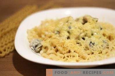 Pasta with mushrooms and cheese in cream sauce