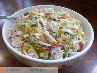 Salads with cabbage and crab sticks