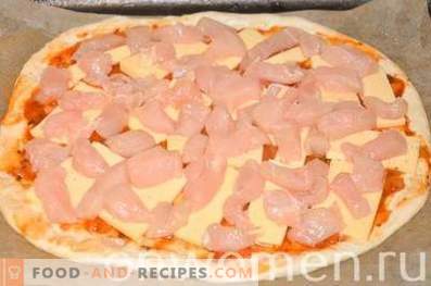 Pizza with chicken and corn on yeast dough