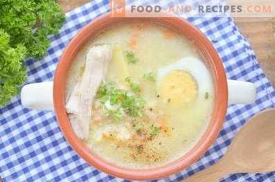 Soup with millet and egg in chicken broth