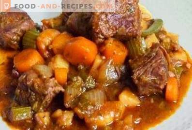 Lamb stewed with vegetables in a slow cooker