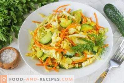Salads with cabbage and fresh cucumbers