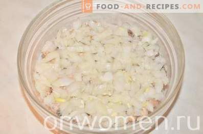 Layered salad with sardine a la Mimosa