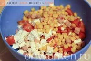 Salad with cheese, ham and corn