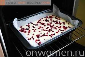 Cake with cranberries on yogurt