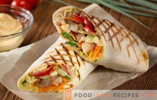 Pork shawarma - royal fast food! Recipes homemade shawarma with pork and vegetables, mushrooms, cheese, cucumbers