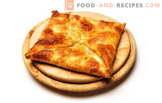 Fried and baked puff pastry khachapuri. Caucasian delicacies in our menu - khachapuri from puff pastry with cheese
