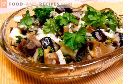 Salads with pickled champignons - five best recipes. How to cook salads with marinated champignons correctly and tasty.