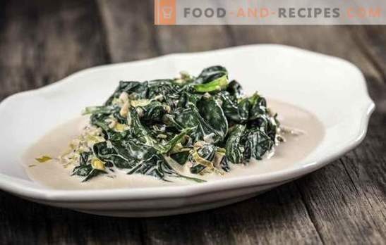 Spinach in a creamy sauce - vitamin charge! Recipes for braised spinach in a creamy sauce with mushrooms, fish, cheese, pasta