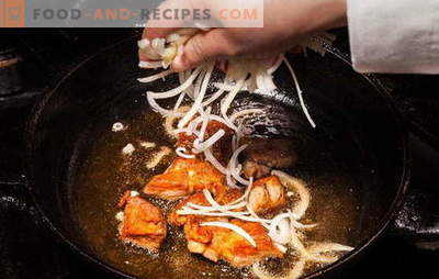 Meat with onions in a pan - in fact, kebab at home. Recipes of fried meat with onions in a pan