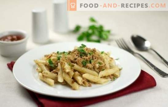 Flea pasta (step-by-step recipe) - a hearty meal. Step-by-step recipe for pasta in a classic naval style and with tomato paste