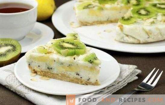 Cake with kiwi and banana - sweet, fragrant and fresh! Recipes cottage cheese, biscuit, yogurt, lazy cakes with kiwi and bananas