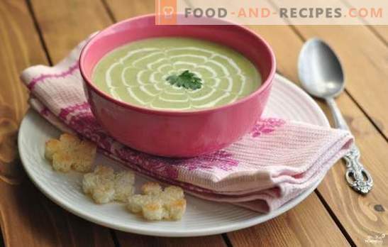 Soup of zucchini puree - unusual, but tasty! Recipes soups, mashed zucchini, c tomato, cheese, honey, mint, chicken, vegetables and mushrooms