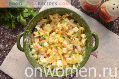 Salad with smoked chicken, pineapple, cheese, egg