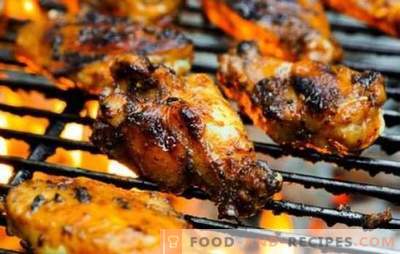 Cooking skewers from chicken and grilled wings